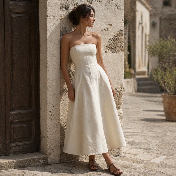 Abercrombie & Fitch Dresses & Skirts - Abercrombie & Fitch Mila Strapless Denim Midi Dress Womens Size L Cream NWT